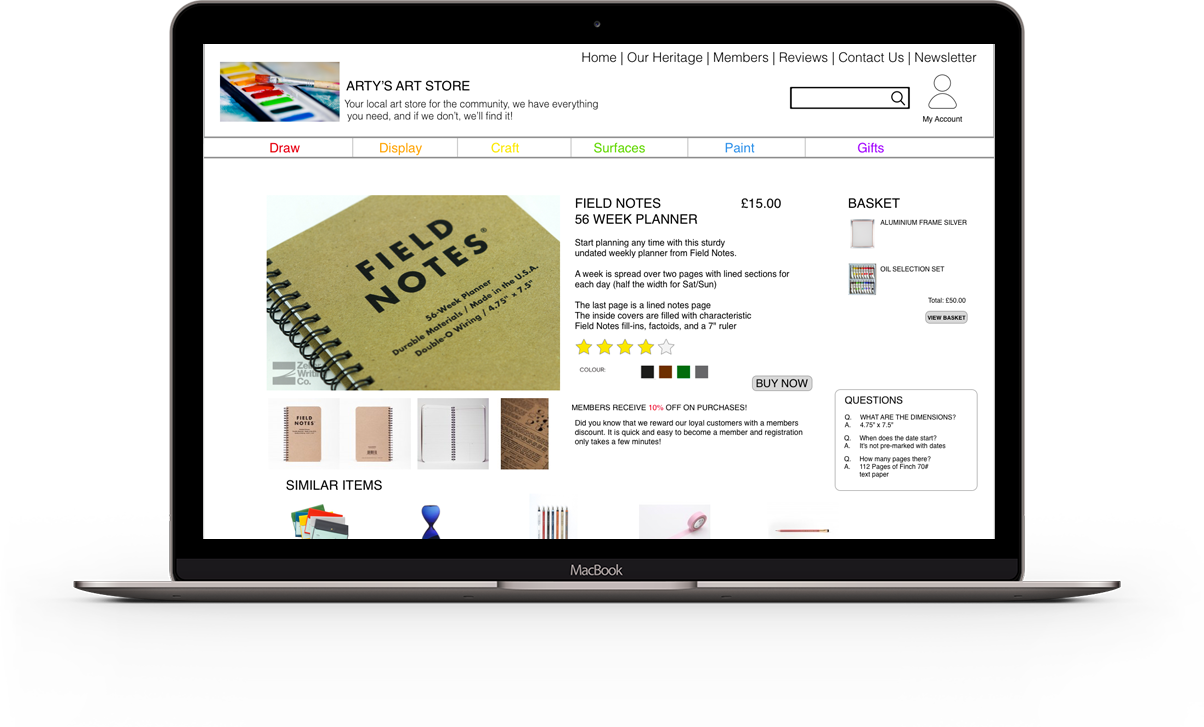 hi fi mockup of product page
